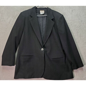 Potomac‎ Blazer Women's Size 16 Black 100% Wool Lined Single Breasted One Button